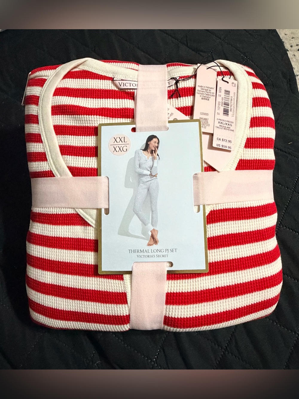 Victoria's Secret Red & White Striped Thermal Long PJ Set XXL